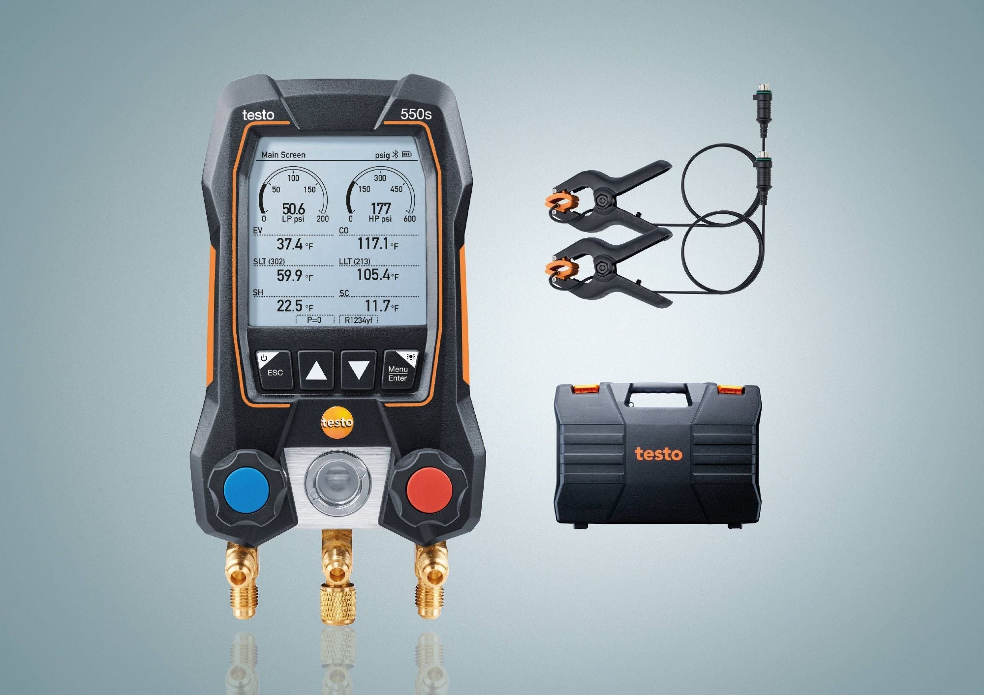 Testo 0564 5501 01 - 550s Smart Digital Manifold w/ Wired Clamp Temperature Probes - Edmondson Supply