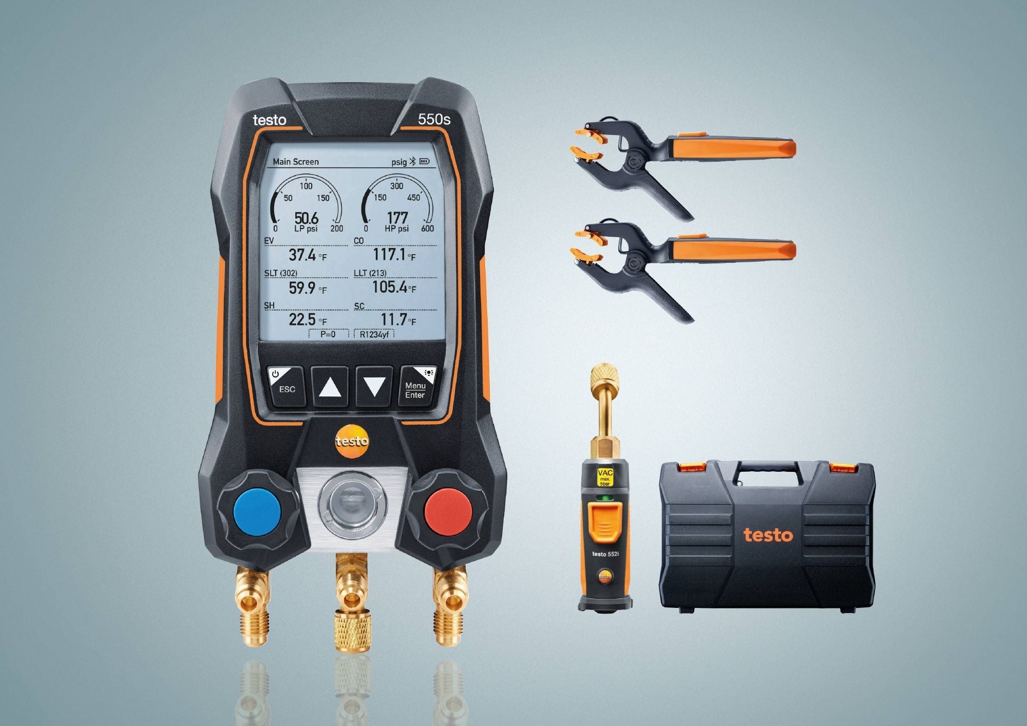 Testo 0564 5504 01 - 550s Smart Digital Manifold w/ Wireless Clamp Temperature & Vacuum Probes - Edmondson Supply