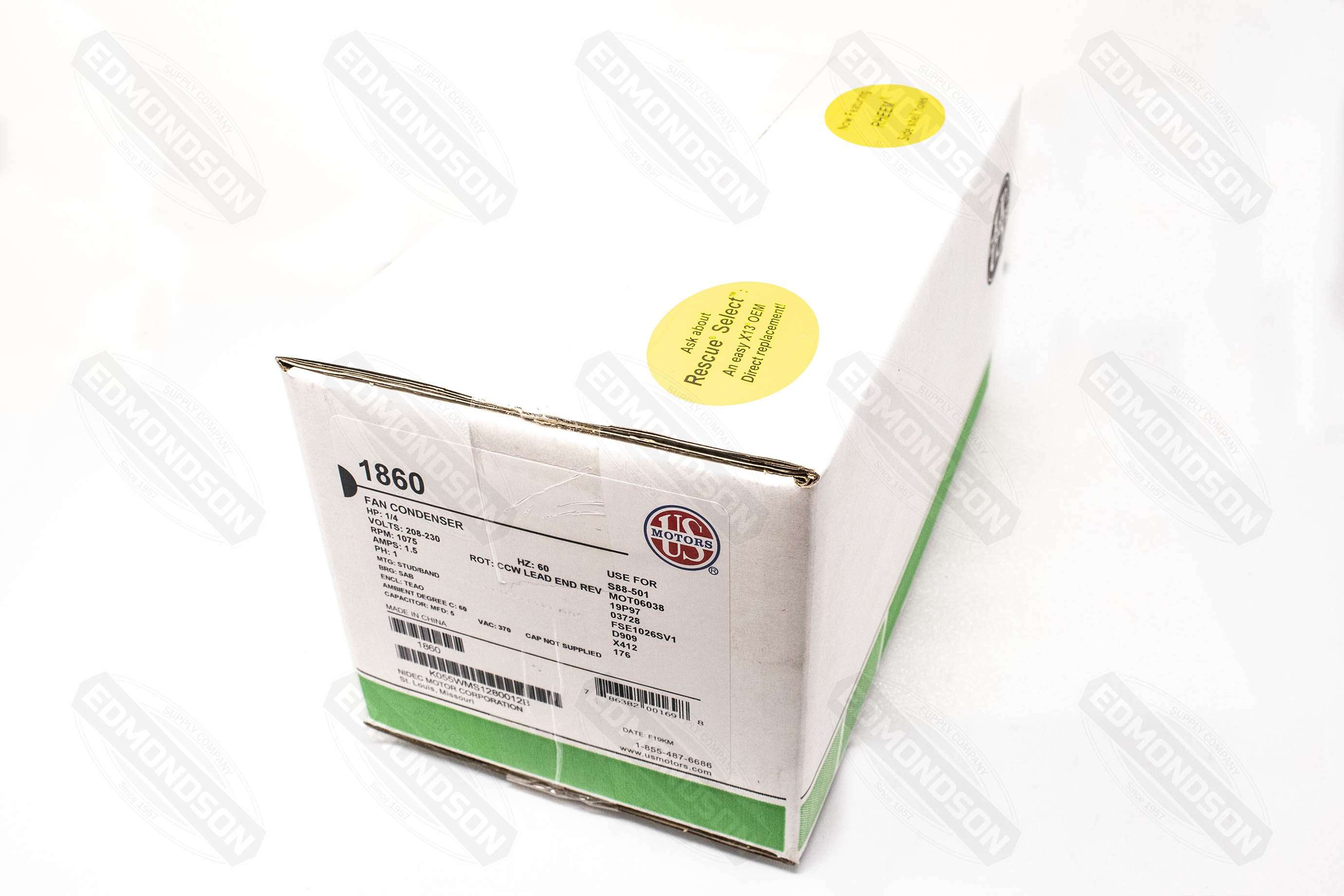 US Motors 1860 5.6" Condenser Fan Motor, 208-230V, 1/4 HP, 1075 RPM, PSC, TEAO - Edmondson Supply