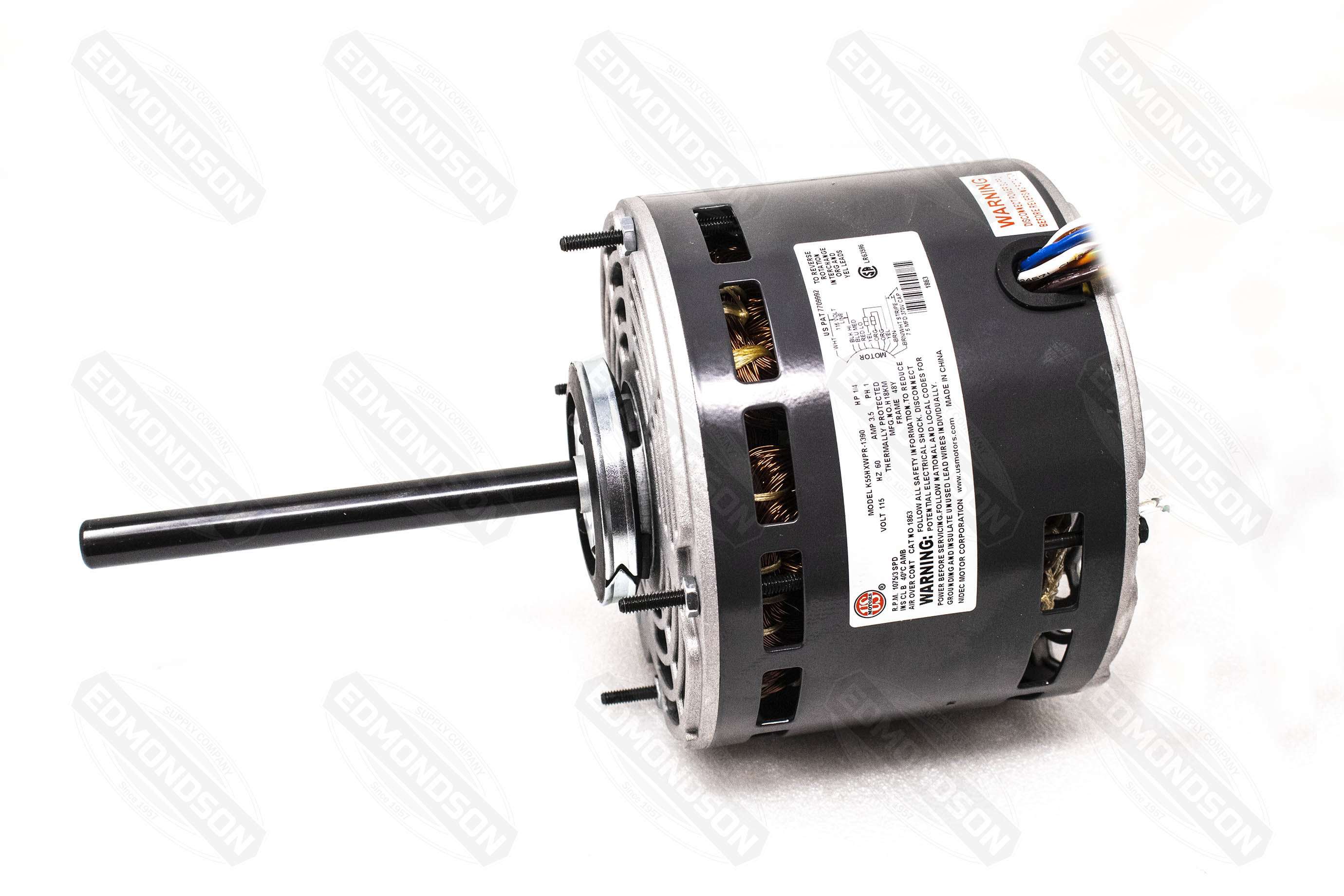 US Motors 1863 5.6" Direct Drive Blower Motor, 115V, 1/4 HP, 1075 RPM, PSC - Edmondson Supply