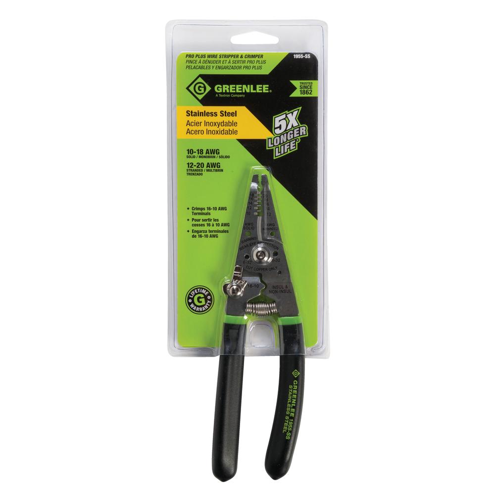 Greenlee 1955-SS Stainless Steel Pro Plus Wire Stripper & Crimper (10-20AWG) - Edmondson Supply