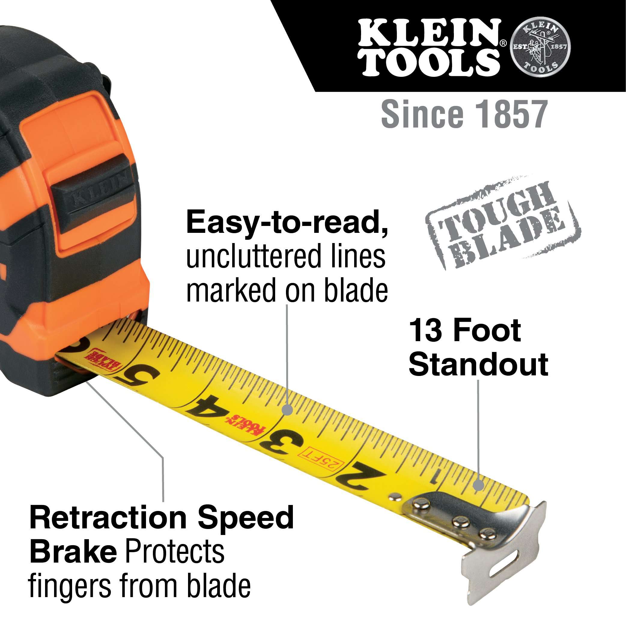 Klein Tools 9125 Tape Measure, 25-Foot Single-Hook - Edmondson Supply