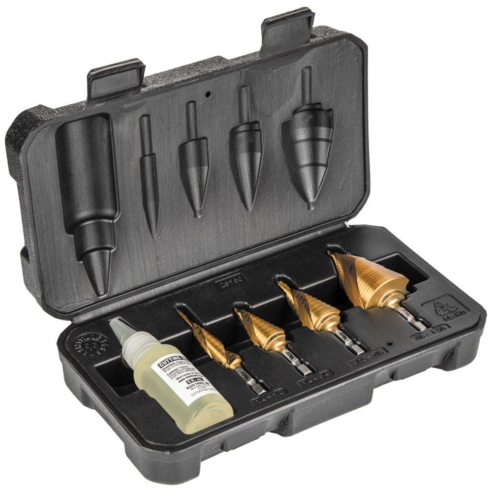 Klein Tools 25950 Step Bit Kit, Spiral Double-Fluted, VACO, 4-Piece - Edmondson Supply