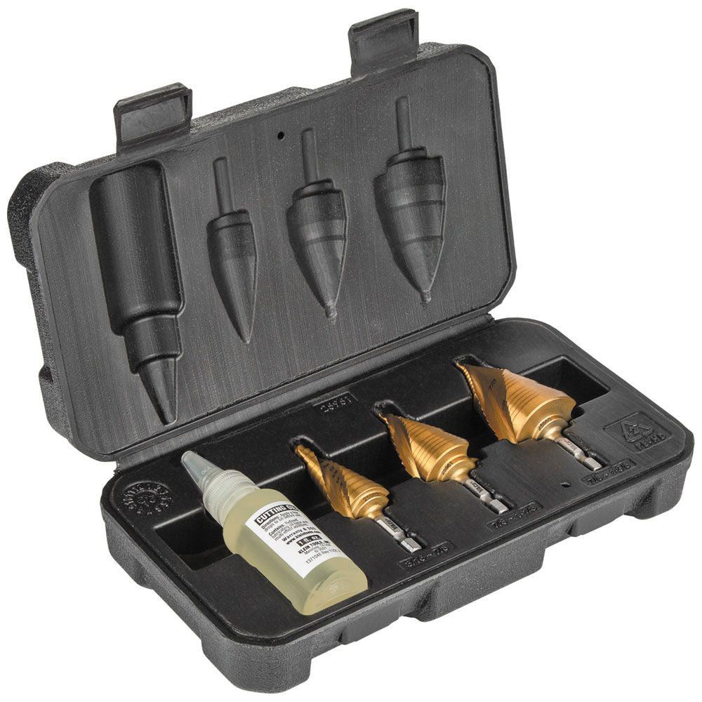 Klein Tools 25951 Step Bit Kit, Spiral Double-Fluted, VACO, 3-Piece - Edmondson Supply