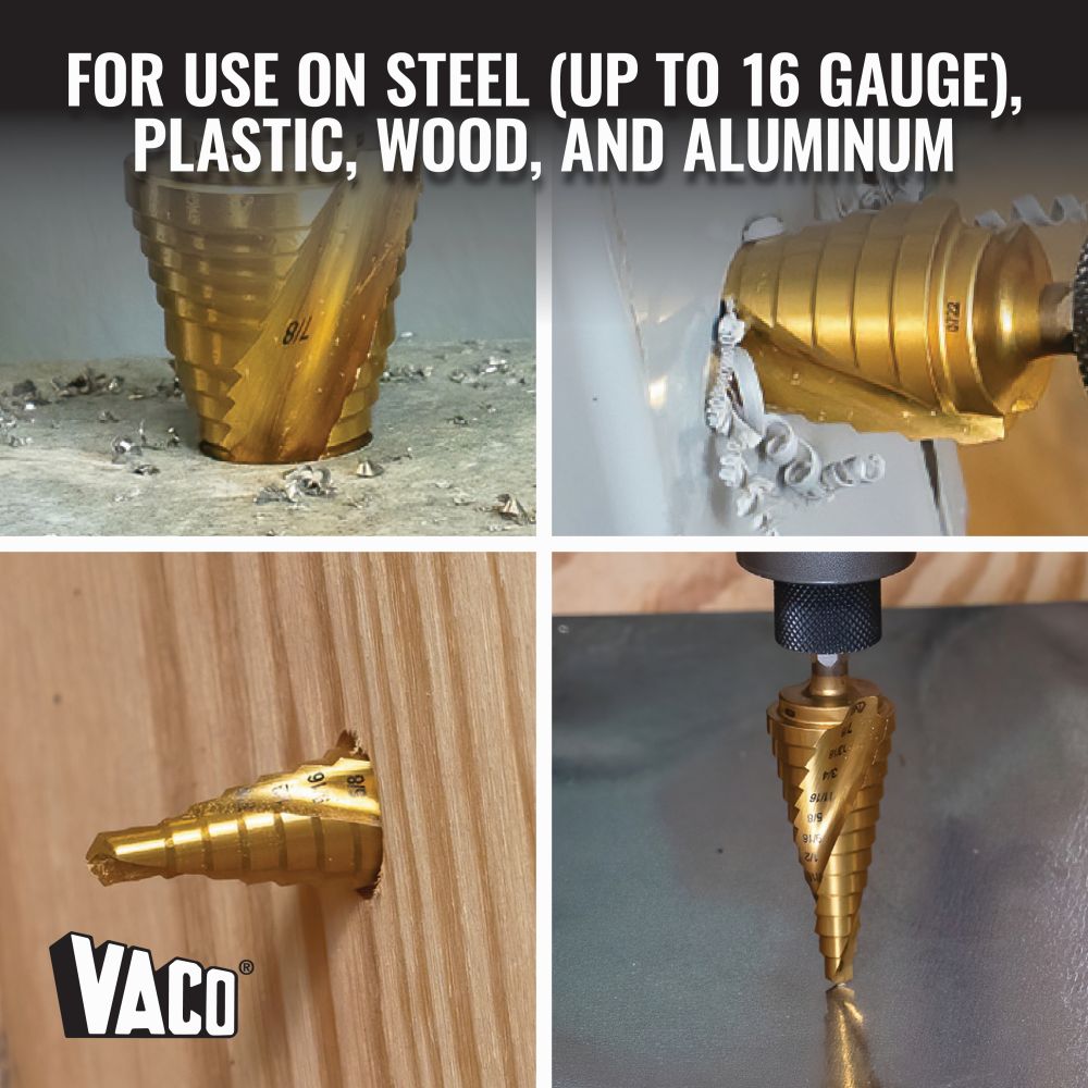 Klein Tools 25950 Step Bit Kit, Spiral Double-Fluted, VACO, 4-Piece - Edmondson Supply