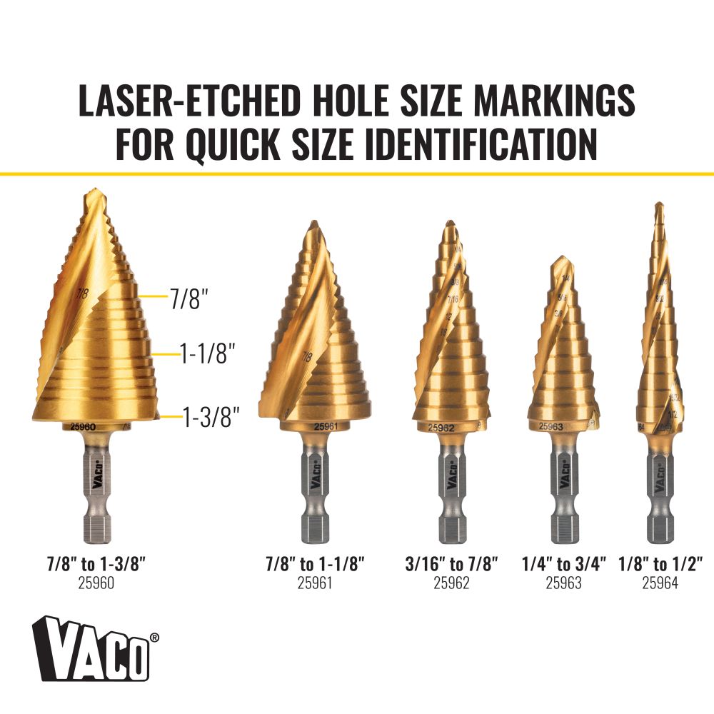 Klein Tools 25960 3-Step Drill Bit, Double-Fluted, 7/8-Inch to 1-3/8-Inch - Edmondson Supply