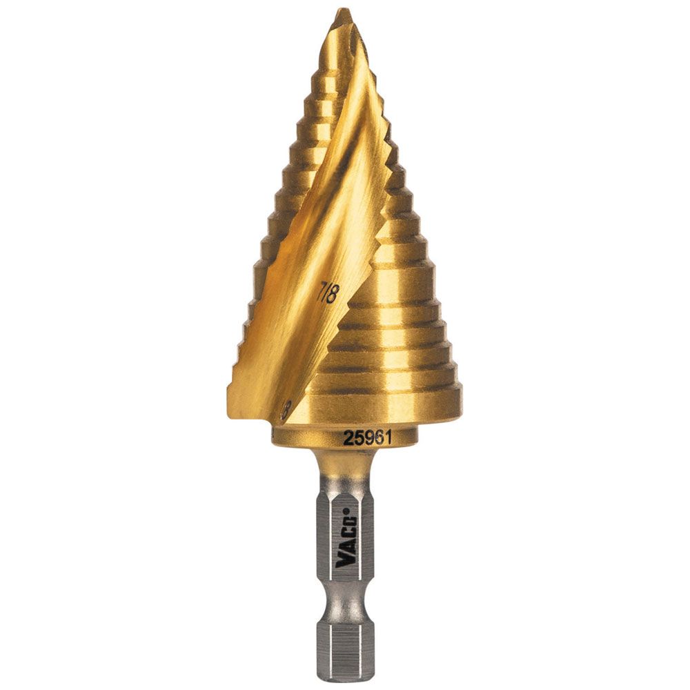 Klein Tools 25961 Step Drill Bit, Spiral Double-Fluted, 7/8-Inch to 1-1/8-Inch, VACO - Edmondson Supply