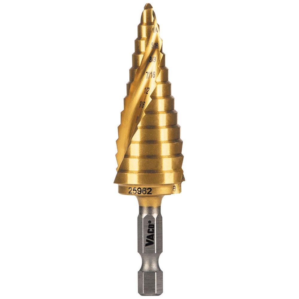 Klein Tools 25962 Step Drill Bit, Spiral Double-Fluted, 3/16-Inch to 7/8-Inch, VACO - Edmondson Supply