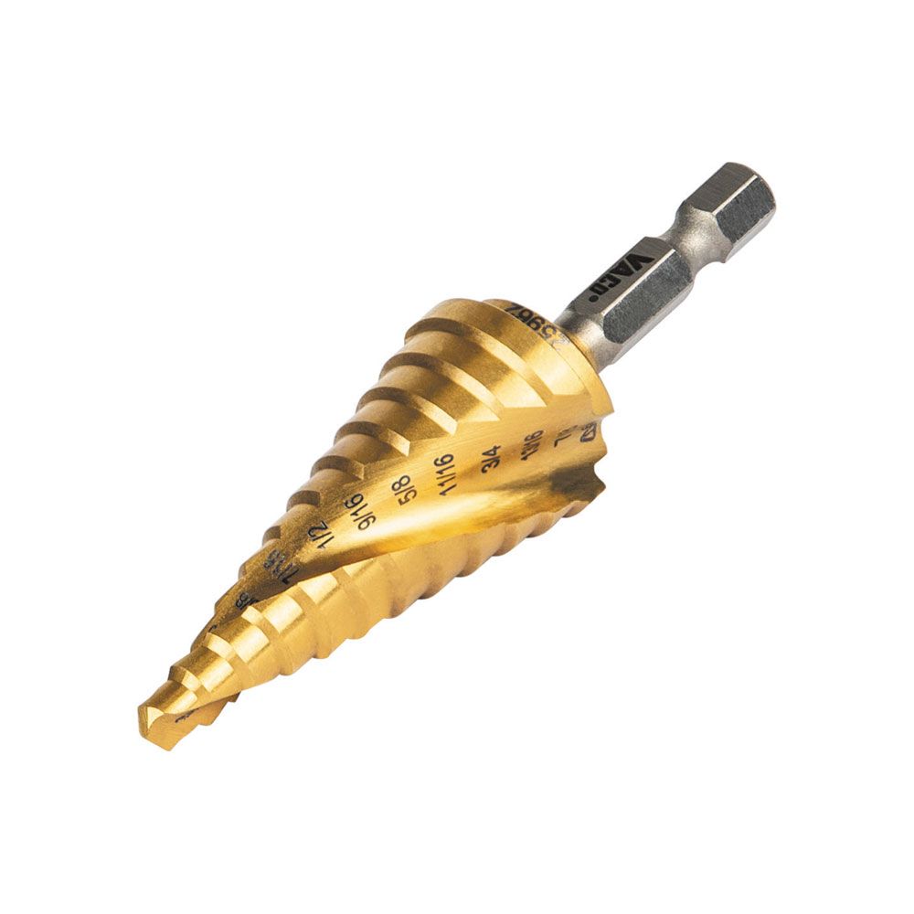 Klein Tools 25962 Step Drill Bit, Spiral Double-Fluted, 3/16-Inch to 7/8-Inch, VACO - Edmondson Supply