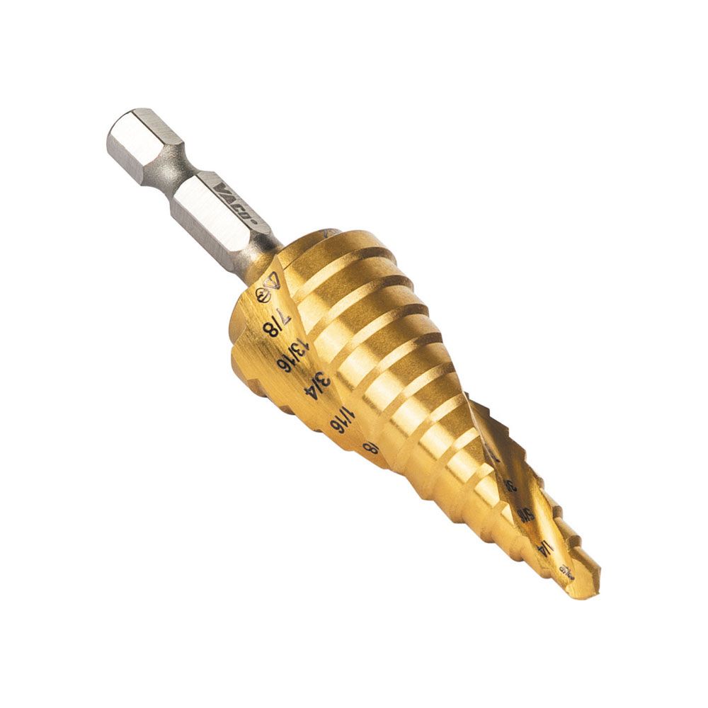 Klein Tools 25962 Step Drill Bit, Spiral Double-Fluted, 3/16-Inch to 7/8-Inch, VACO - Edmondson Supply