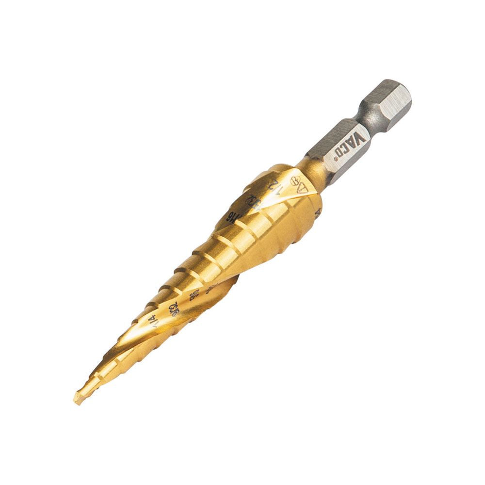 Klein Tools 25964 Step Drill Bit, Spiral Double-Fluted, 1/8-Inch to 1/2-Inch, VACO - Edmondson Supply