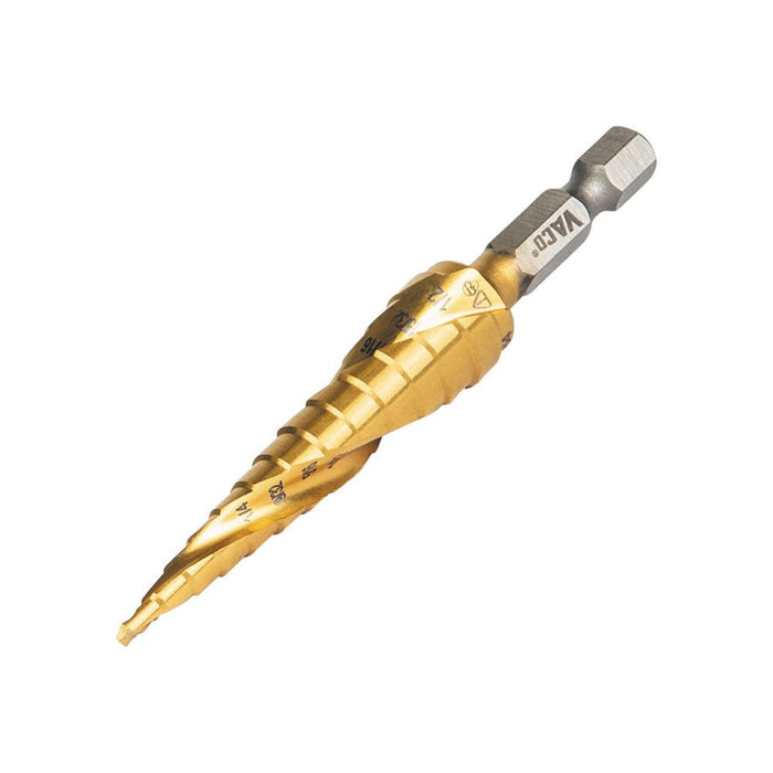 Klein Tools 25964 Step Drill Bit, Spiral Double-Fluted, 1/8-Inch to 1/2-Inch, VACO