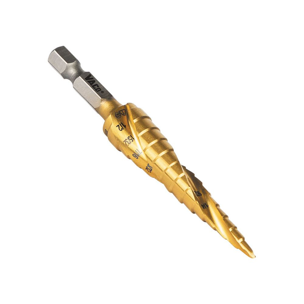 Klein Tools 25964 Step Drill Bit, Spiral Double-Fluted, 1/8-Inch to 1/2-Inch, VACO - Edmondson Supply