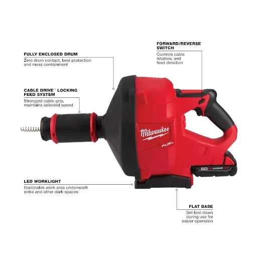 Milwaukee 2772A-21 M18 FUEL™ Drain Snake w/ CABLE DRIVE™ with 5/16” Cable - Edmondson Supply