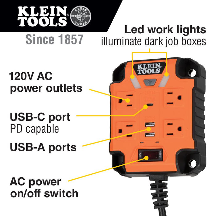Klein Tools 29601 PowerBox 1, Magnetic Mounted Power Strip with Integrated LED Lights - Edmondson Supply