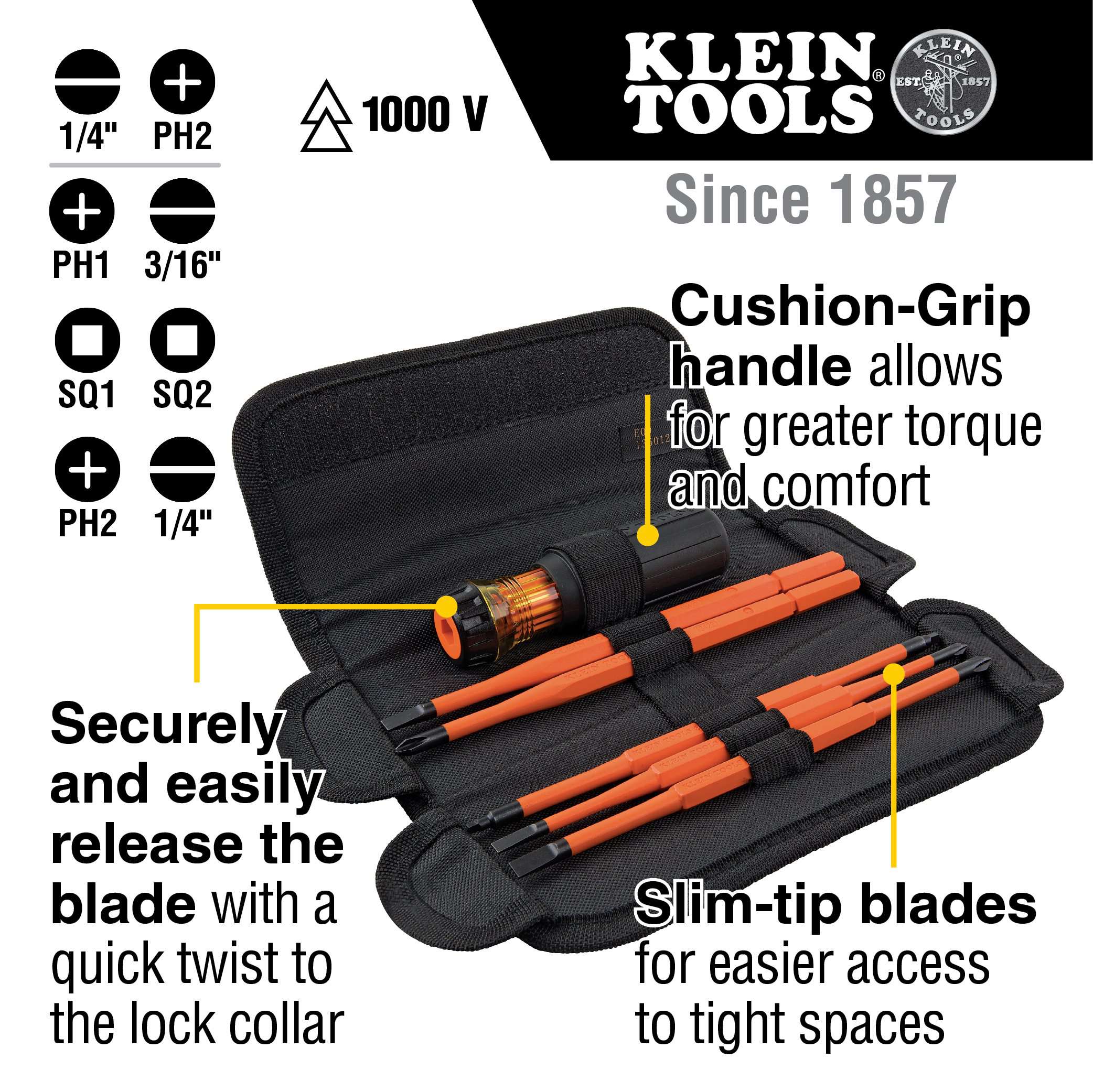 Klein Tools 32288 8-in-1 Insulated Interchangeable Screwdriver Set - Edmondson Supply