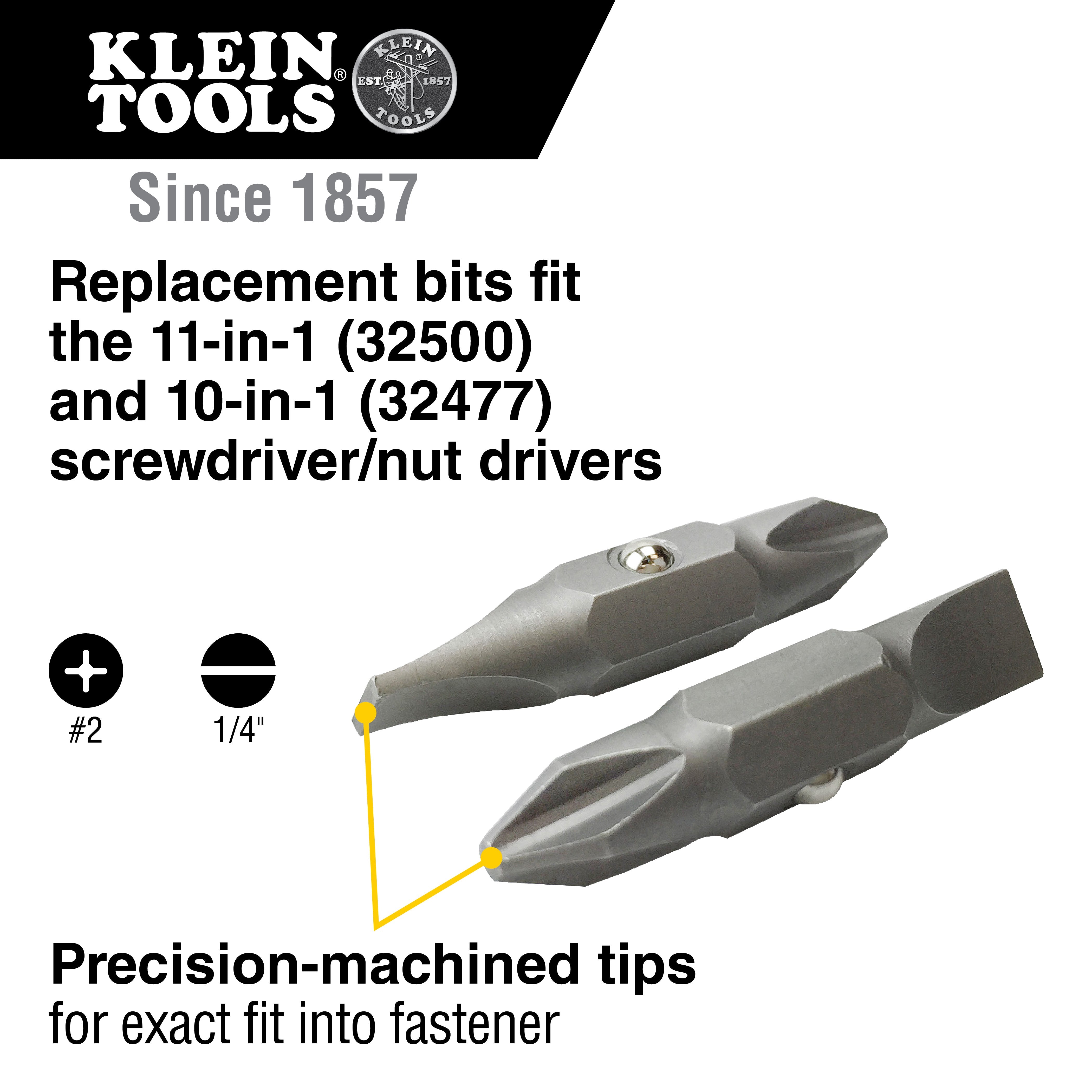 Klein Tools 32483 Replacement Bit #2 Phillips 1/4'' Slotted (2-Pack) - Edmondson Supply