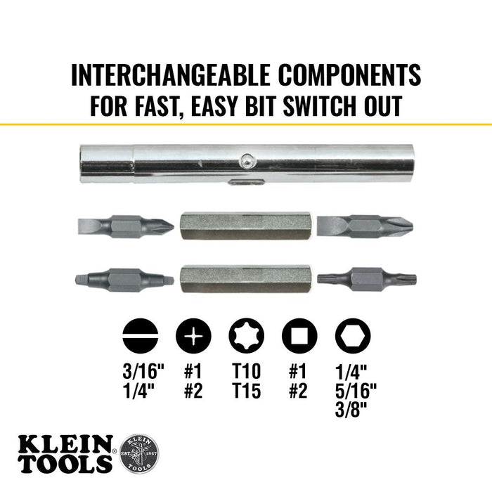 Klein Tools 32500 Multi-Bit Screwdriver / Nut Driver, 11-in-1, Ph, Sl, Sq, TORX® Bits - Edmondson Supply