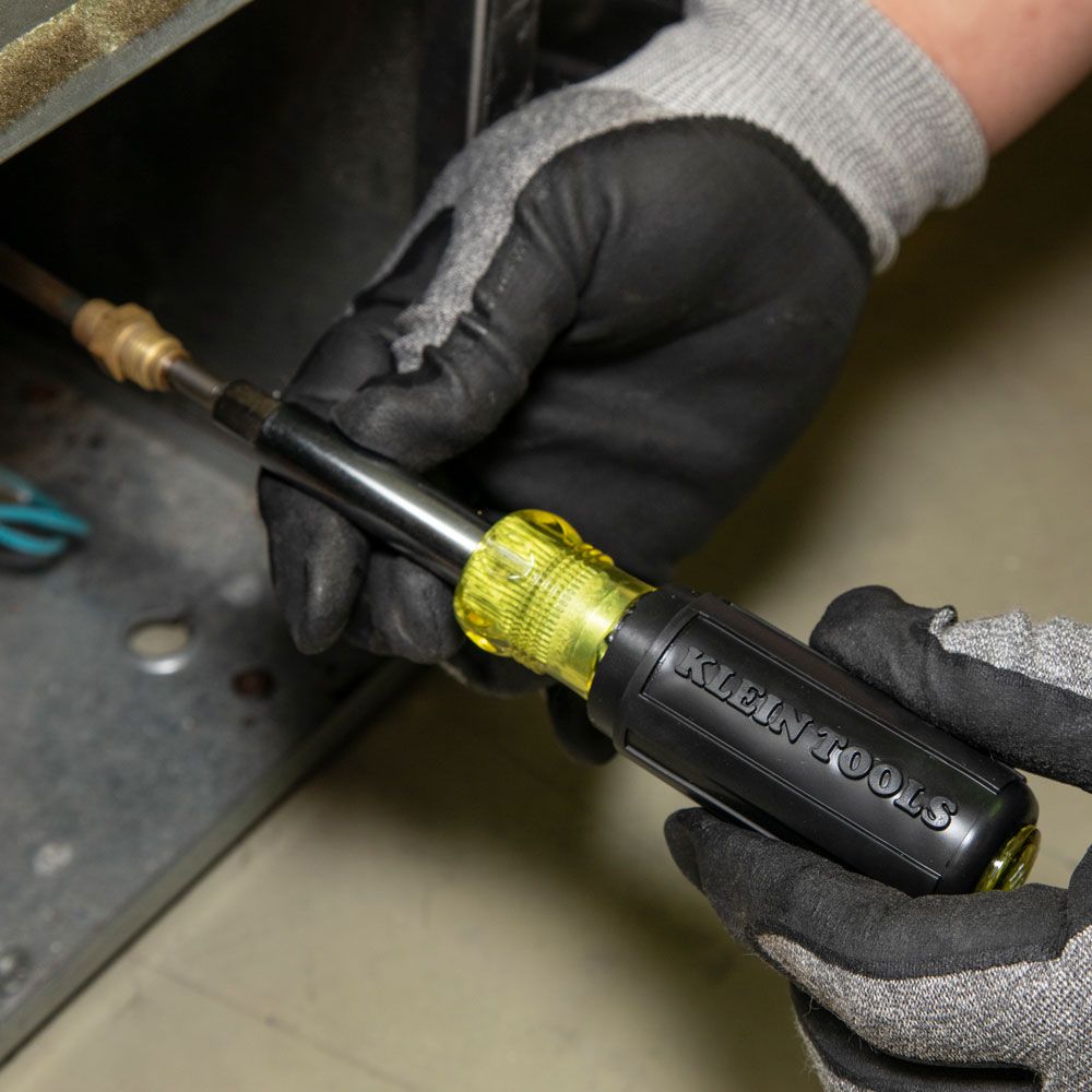 Klein Tools 32527 Multi-Bit Screwdriver / Nut Driver, 11-in-1, Ph, Sl, Sq, Schrader Bits - Edmondson Supply