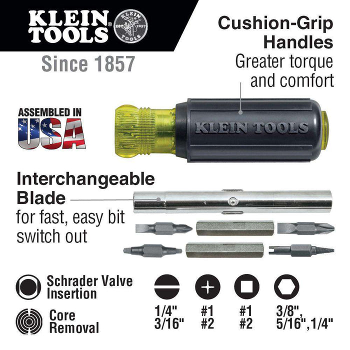 Klein Tools 32527 11-in-1 Screwdriver / Nut Driver with Schrader® Bit - Edmondson Supply