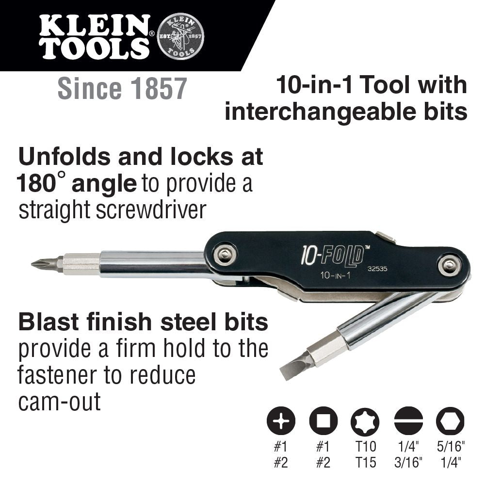 Klein Tools 32535 10-in-1 10 Fold Screwdriver / Nut Driver - Edmondson Supply