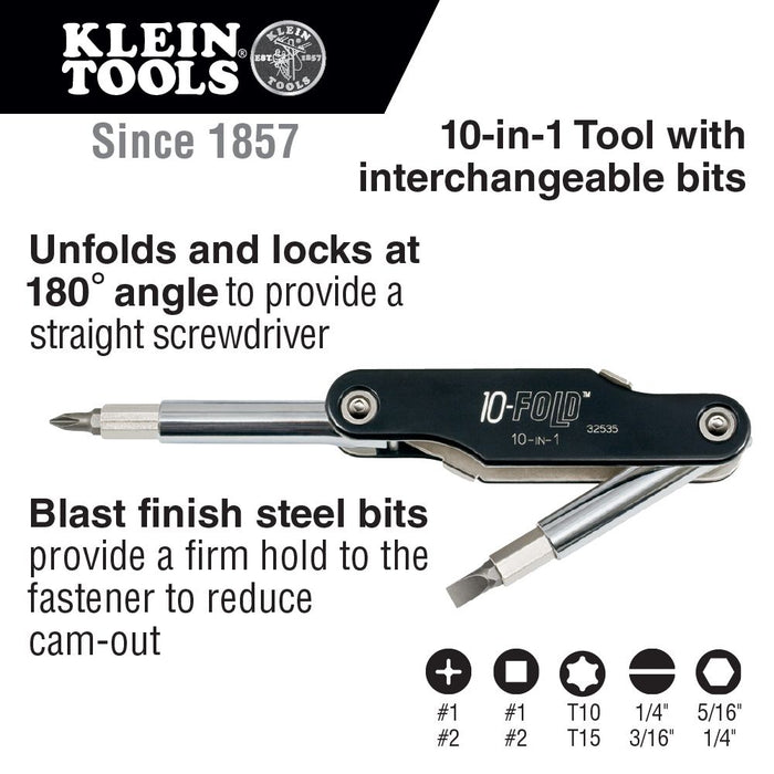 Klein Tools 32535 10-in-1 10 Fold Screwdriver / Nut Driver