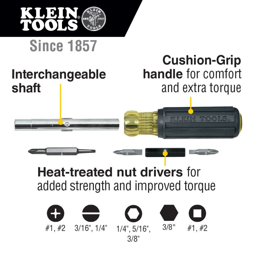 Klein Tools 32557 6-in-1 Multi-Bit Screwdriver / Nut Driver, Heavy Duty - Edmondson Supply