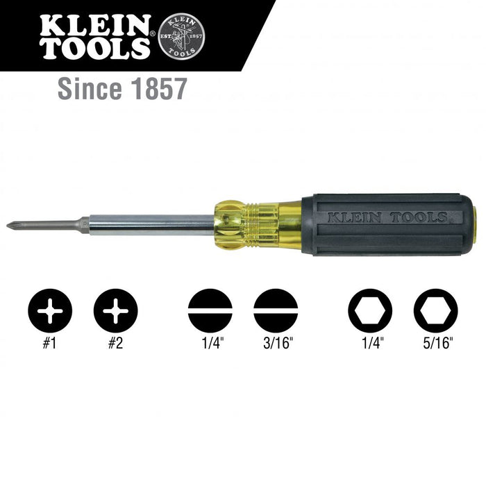 Klein Tools 32559 Multi-Bit Screwdriver / Nut Driver, 6-in-1, Extended Reach, Ph, Sl