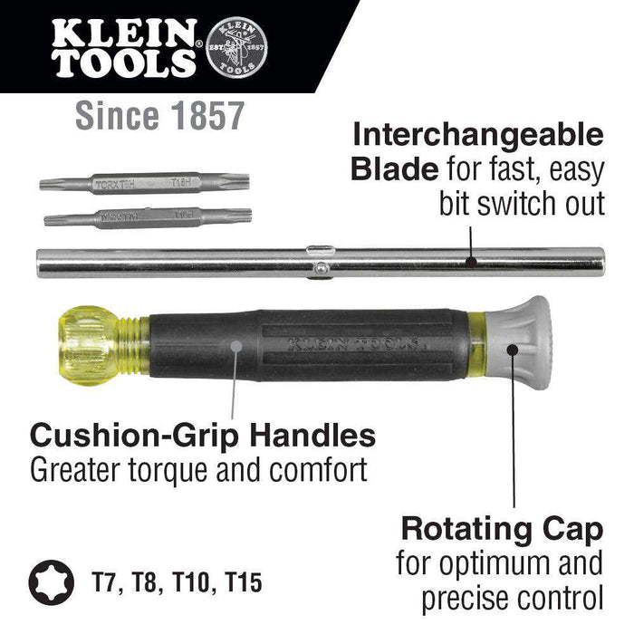 Klein Tools 32585 Multi-Bit Electronics Screwdriver, 4-in-1, TORX® Bits - Edmondson Supply