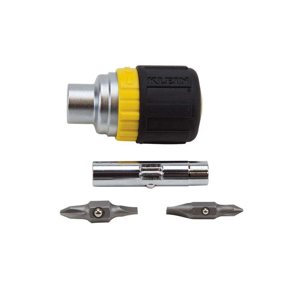 Klein Tools 32593 6-in-1 Ratcheting Screwdriver, Stubby - Edmondson Supply