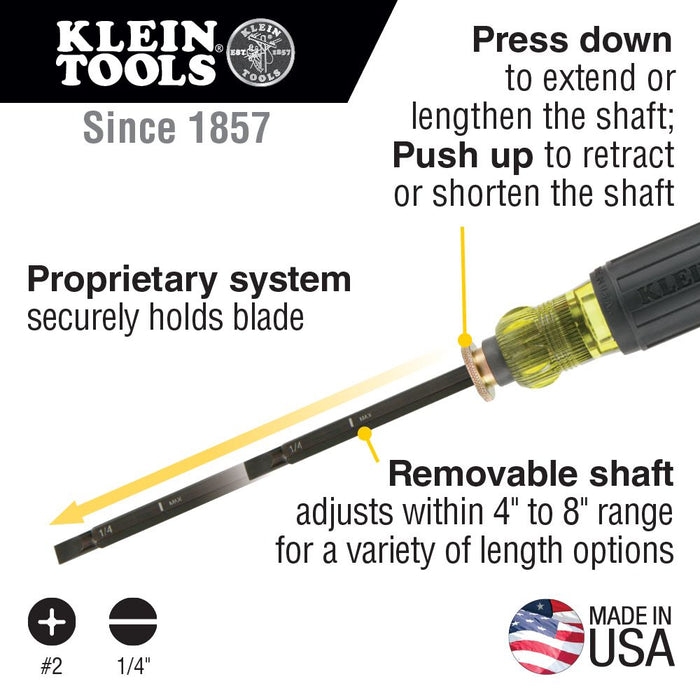 Klein Tools 32751 Adjustable Screwdriver, #2 Phillips, 1/4-Inch Slotted - Edmondson Supply