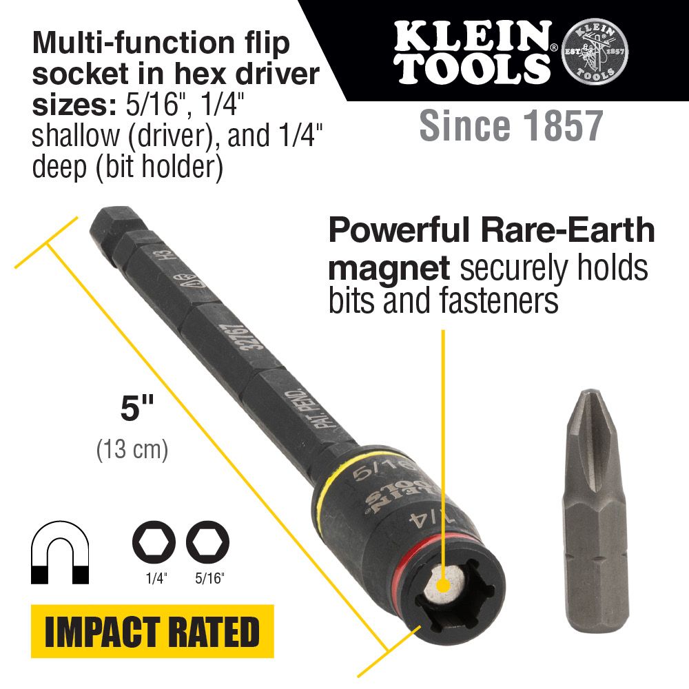 Klein Tools 32768 3-in-1 Impact Flip Socket Set, 1/4-Inch, 5/16-Inch, 2-Piece - Edmondson Supply