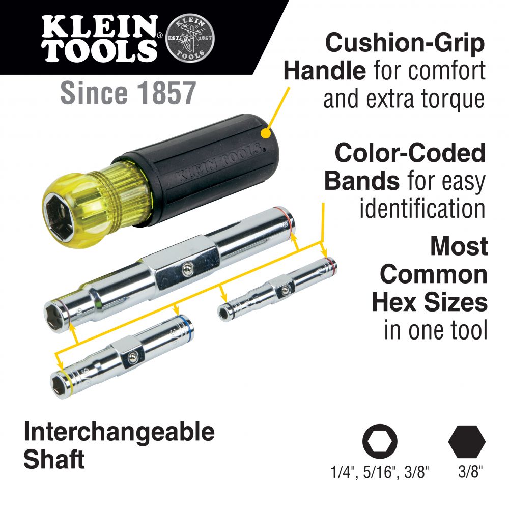 Klein Tools 32800 6-in-1 6-in-1 Multi-Bit Nut Driver, Heavy Duty - Edmondson Supply