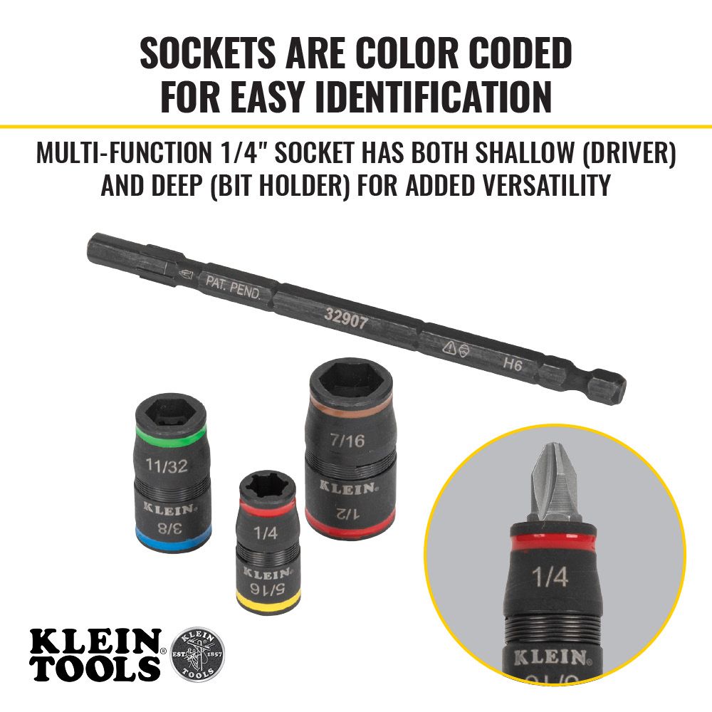 Klein Tools 32907 7-in-1 Impact Flip Socket Set, No Handle - Edmondson Supply