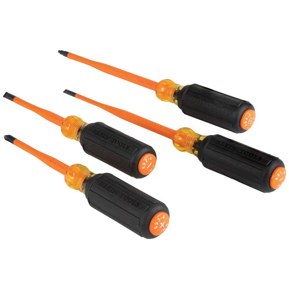 Klein Tools 33734INS Slim-Tip Insulated Screwdriver Set, Phillips, Cabinet, Square, 4-Piece - Edmondson Supply