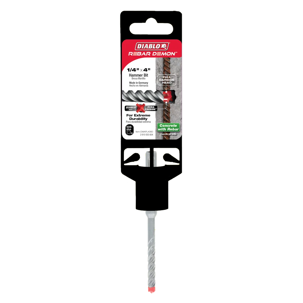 Diablo Tools DMAPL4060 1/4 in. x 2 in. x 4 in. Rebar Demon™ SDS‑Plus 4‑Cutter Full Carbide Head Hammer Bit - Edmondson Supply