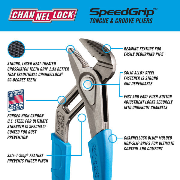 Channellock 430X 10-Inch SPEEDGRIP™ Straight Jaw Tongue & Groove Pliers - Edmondson Supply