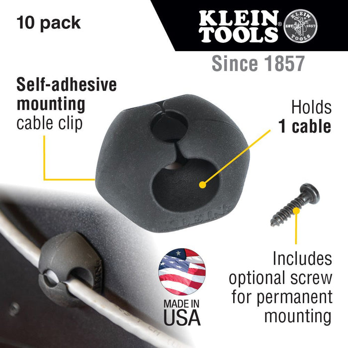 Klein Tools 450-400 Self-Adhesive Cable Mounting Clips, 1 Slot (10-Pack)