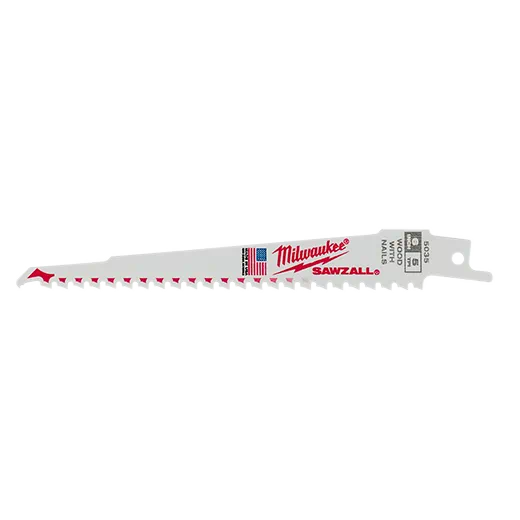 Milwaukee 48-00-5036 SAWZALL® Nail Embedded Wood Blades, 9", 5TPI, 5pk - Edmondson Supply
