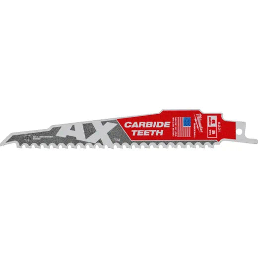 Milwaukee 48-00-5221 SAWZALL® The AX™ with Carbide Teeth Wood Blade 6" 5TPI, 1pk - Edmondson Supply