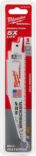 Milwaukee 48-00-5706 SAWZALL® WRECKER Multi Material Blades 9" 7/11TPI 5pk