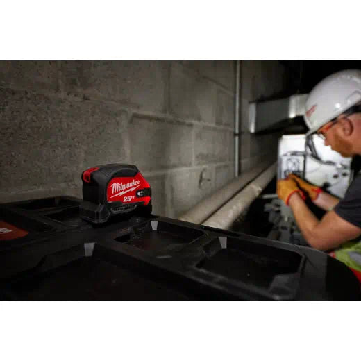 Milwaukee 48-22-0428 25ft Compact Wide Blade Magnetic Tape Measure w/ Rechargeable 100L Light - Edmondson Supply