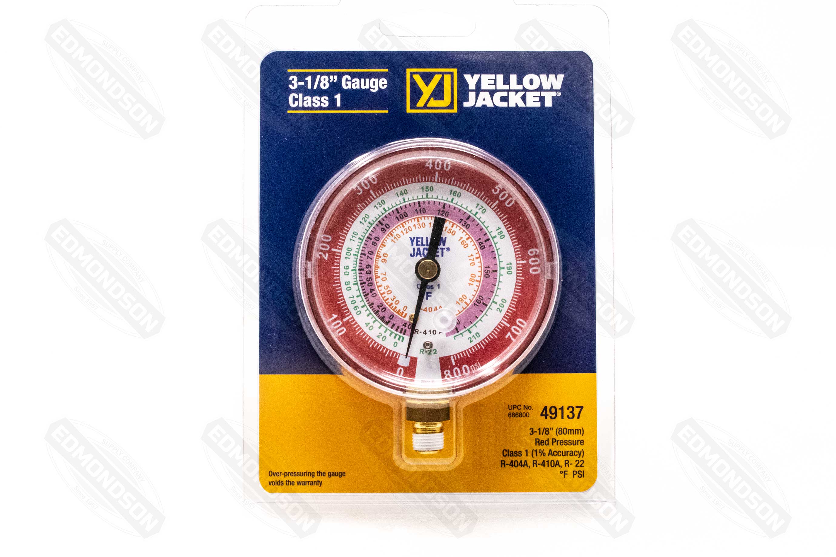 Yellow Jacket 49137 3-1/8" Dry Manifold Gauge, Red, 0-800 psi, R-22/404A/410A - Edmondson Supply