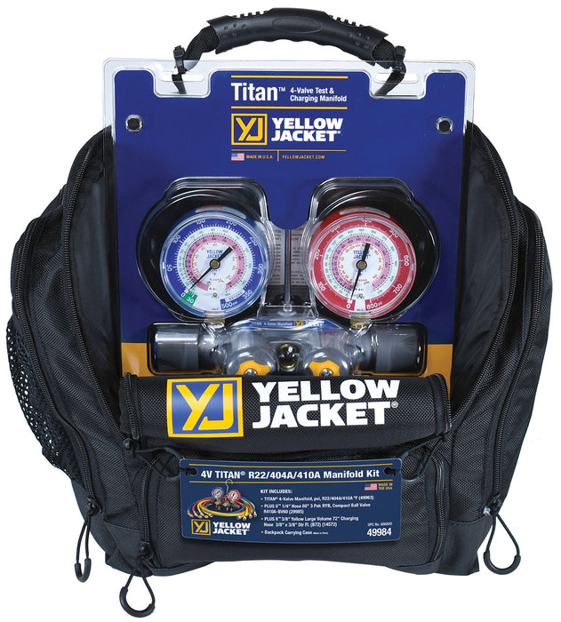 Yellow Jacket 49984 4V TITAN® R-22/404A/410A Manifold Backpack Kit