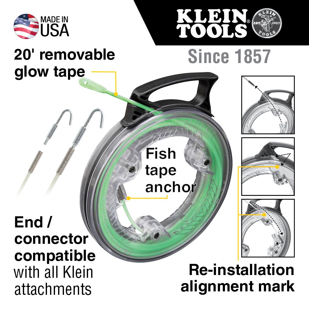 Klein Tools 50550 Glow in the Dark Fish Tape, 20-Foot - Edmondson Supply