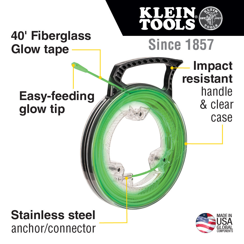 Klein Tools 50660 Glow in the Dark Fish Tape, 40-Foot - Edmondson Supply