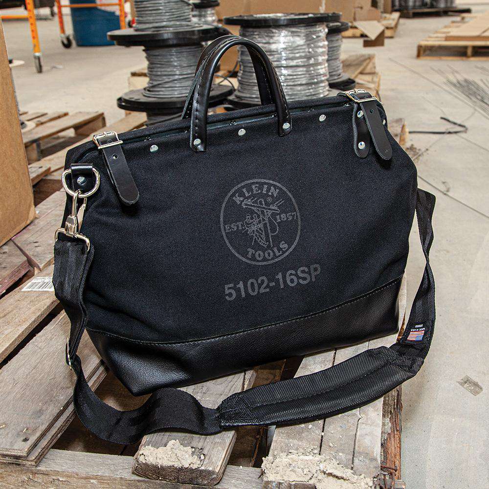 Klein Tools 510216SPBLK Deluxe Black Canvas Tool Bag, 16-Inch - Edmondson Supply