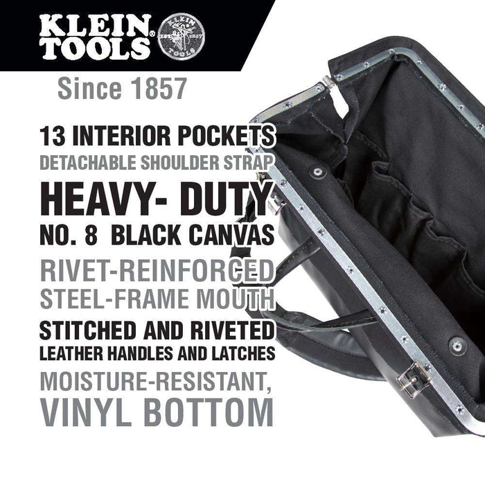 Klein Tools 510218SPBLK Deluxe Black Canvas Tool Bag, 18-Inch - Edmondson Supply