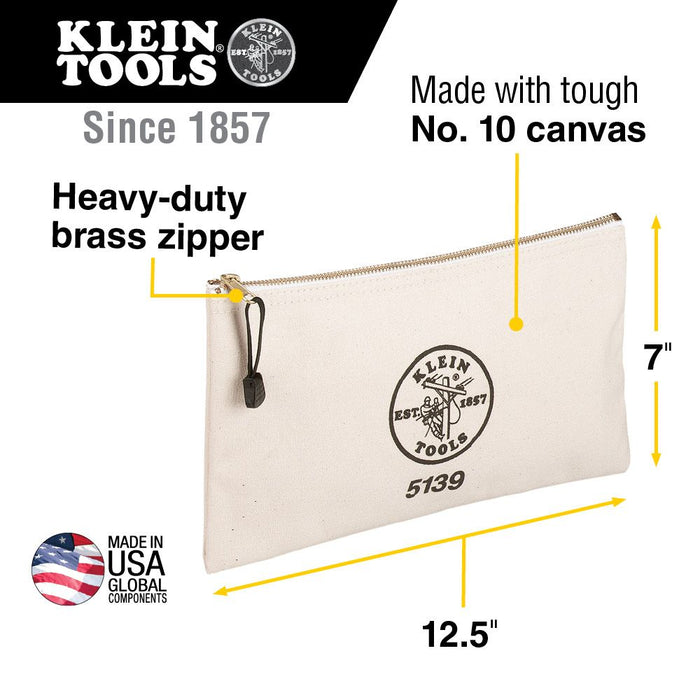 Klein Tools 5139 Zipper Bag, Canvas Tool Pouch 12.5 x 7 x 4.25-Inch