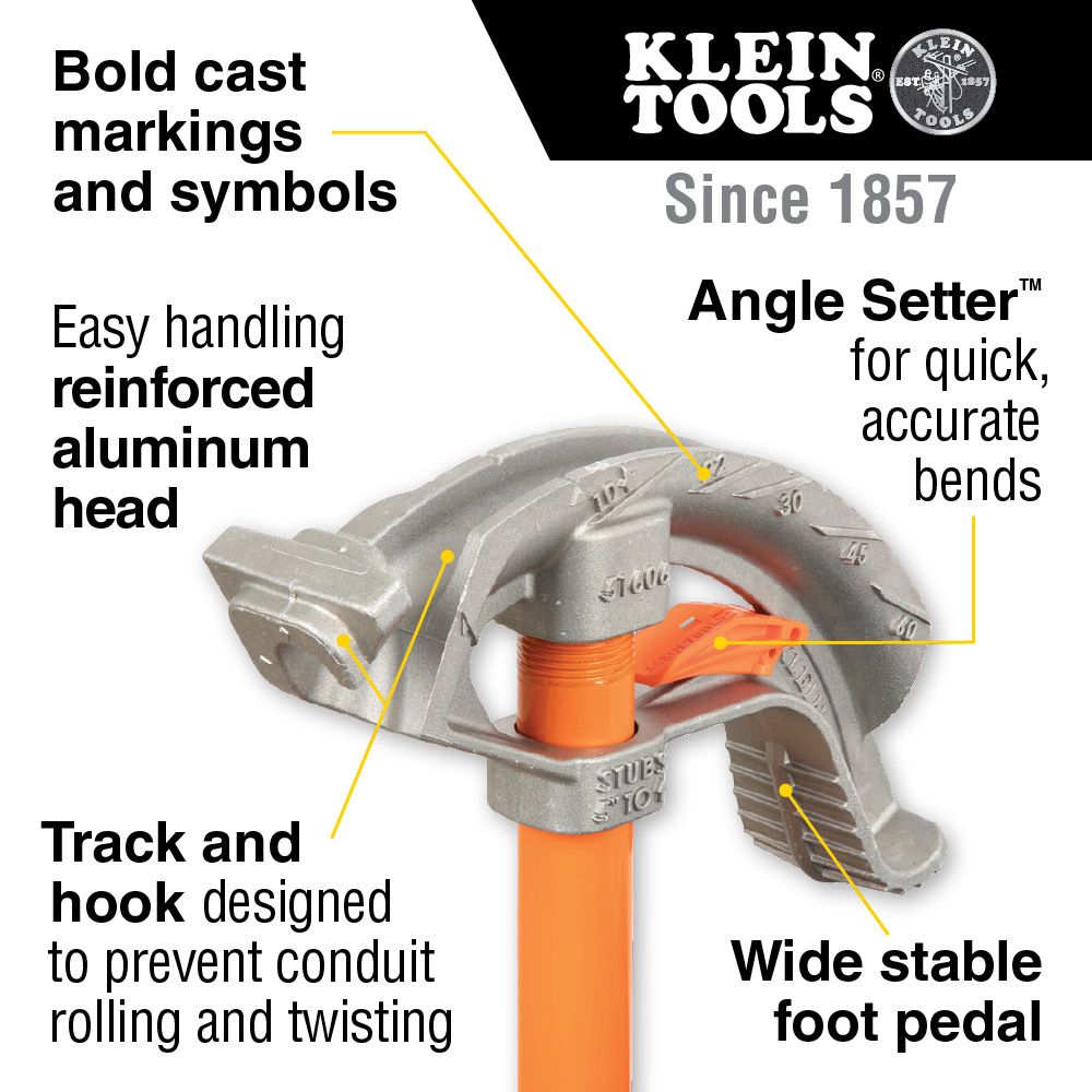 Klein Tools 51606 Aluminum Conduit Bender Full Assembly, 1/2-Inch EMT with Angle Setter™ - Edmondson Supply